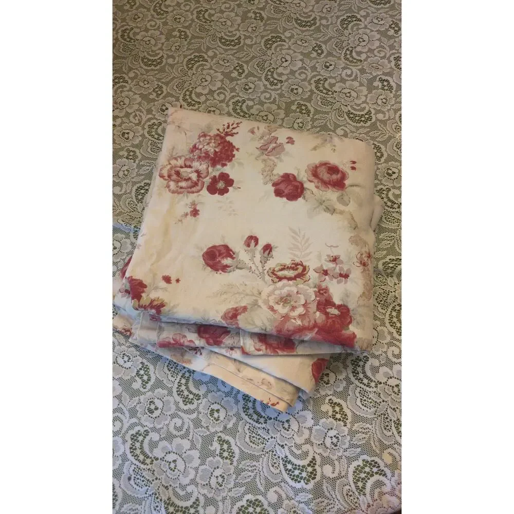 Waverly Norfolk Rose Tab Top Panels Garden Room Set of 2, 44x82 Vintage Cottage
